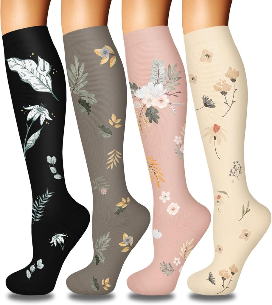 4 Pairs Compression Socks for Women Circulation-Best Support for Nurses,Running,Athletic,Travel