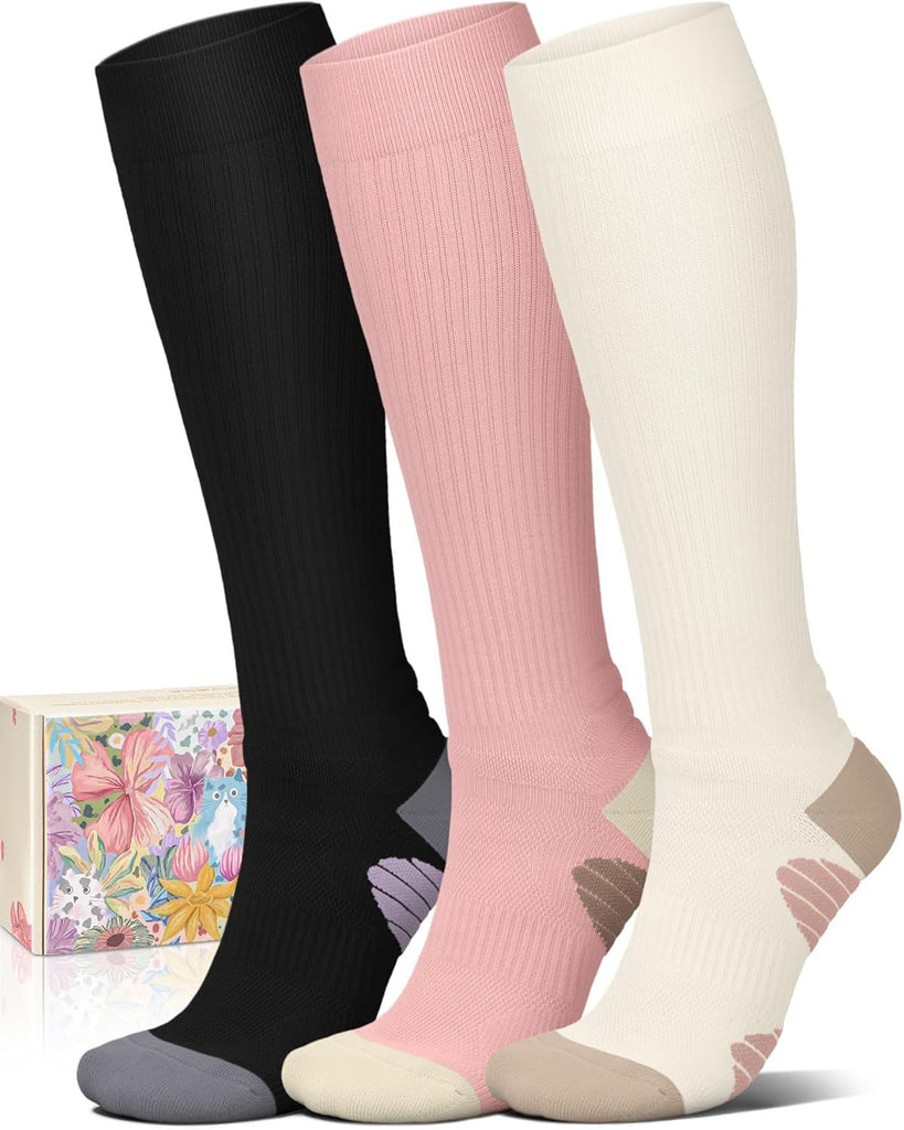 4 Pairs Compression Socks for Women Circulation-Best Support for Nurses,Running,Athletic,Travel