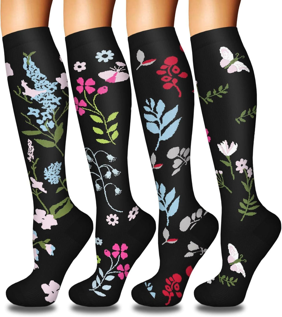 4 Pairs Compression Socks for Women Circulation-Best Support for Nurses,Running,Athletic,Travel