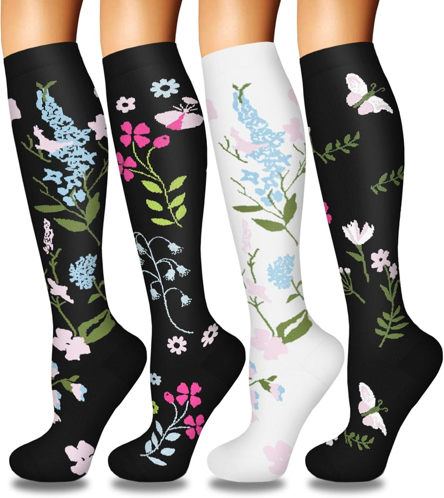 4 Pairs Compression Socks for Women Circulation-Best Support for Nurses,Running,Athletic,Travel