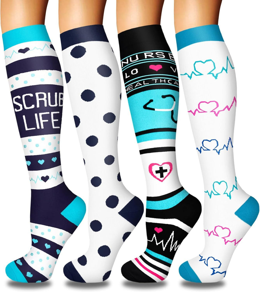 4 Pairs Compression Socks for Women Circulation-Best Support for Nurses,Running,Athletic,Travel