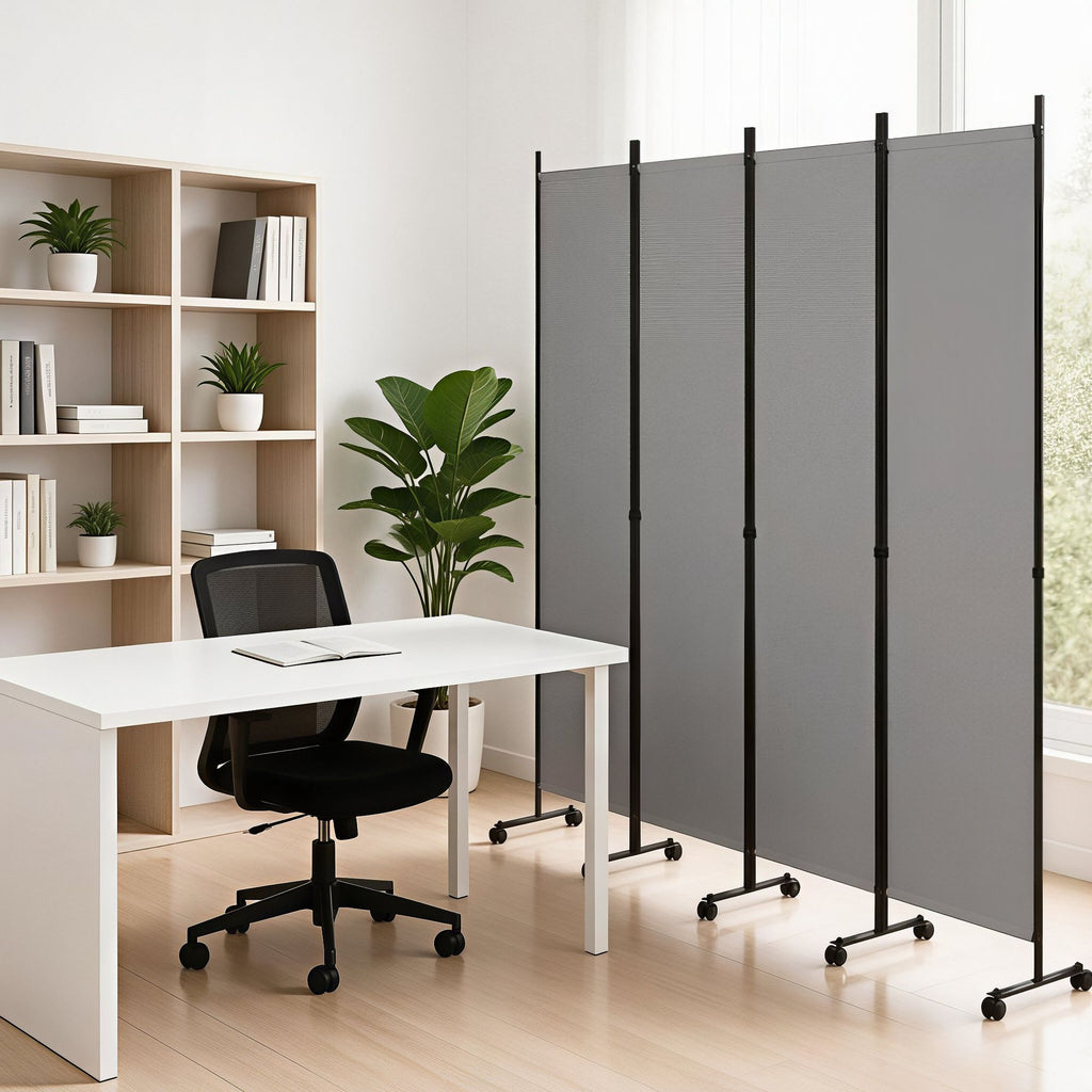 4-Panel Room Divider Privacy Screen Partition with Lockable Wheels for Living Room Decorative Room Dividers
