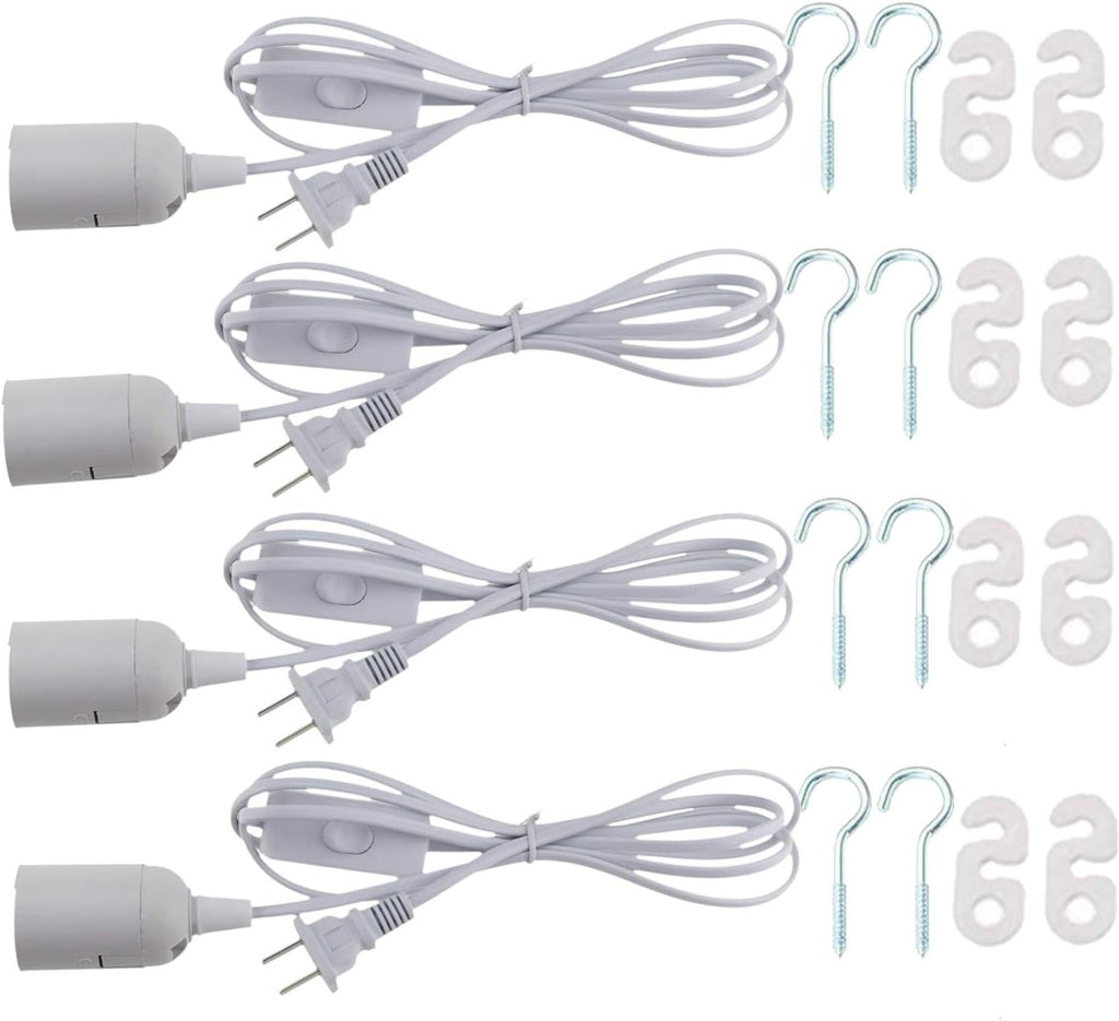 4 pcs E26/E27 LED Light socket 5.9FT extension cord with On/Off switch and US AC Power Plug Bulb Socket for Pendant Lighting Bulb Lamp in Kitchen Bedroom Restaurant (4 Packs)