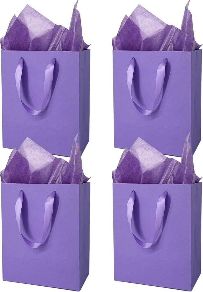 4 Pcs Medium Purple Gift Bags: 8x5x10 Inches Gift bags With Handles Party Favor Bags With 8 Tissue Paper For Party,Birthday,Baby Shower,Wedding
