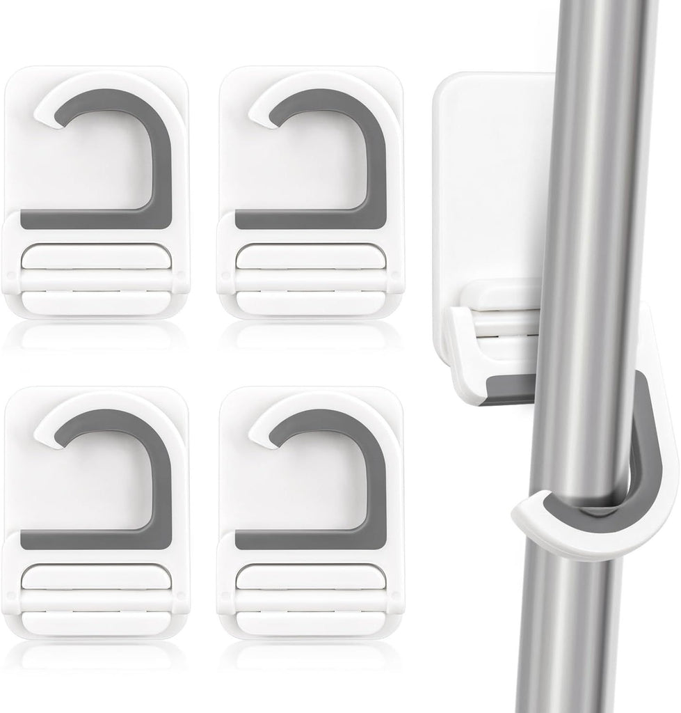 4 Pcs Transparent Broom and Mop Holder Wall Mount Self-Adhesive Anti-Slip Gripper Cleaning Organizer Mop Handle Hanger Multi-Purpose Hook for Household, Home, Kitchen,Bathroom, Garden, Garage Storage