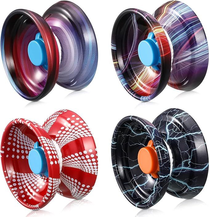 4 Pieces Yoyo Alloy Responsive Ball, Metal Yoyo String Trick Ball for Beginners, Boys, Adults Players Auto Return Technology Ball(Multi Style)