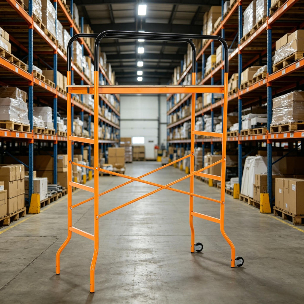 4-Step Steel Scaffold 4.6 X 2 X 6 Ft with 2 Wheels for Indoor & Outdoor Decoration Anti-Skid 440 Lbs Capacity