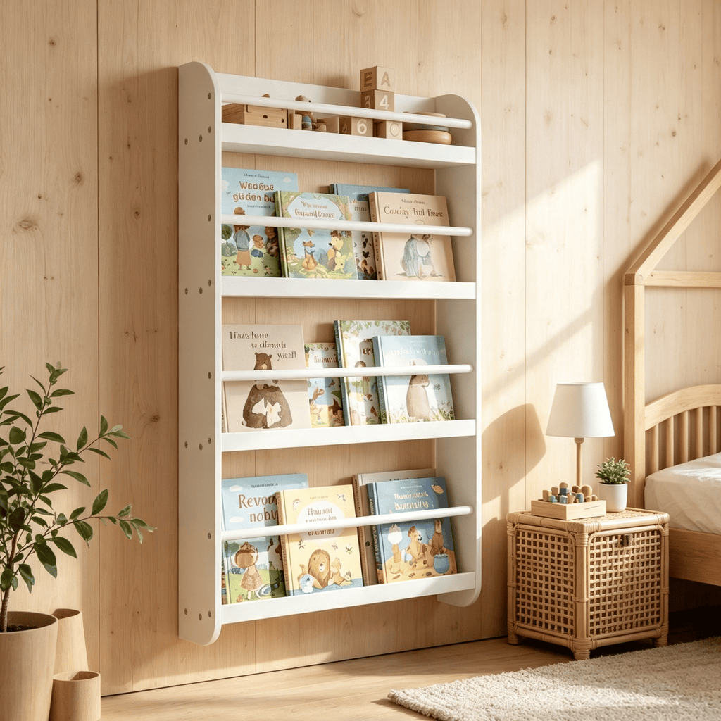 4-Tier Bookshelf Organizer  Crossbar for Toys And Books Home Decor Wall-Mounted