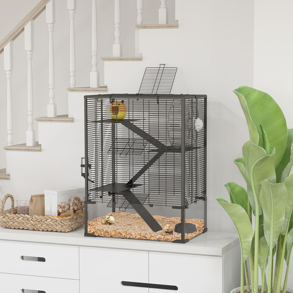 4 Tier Hamster Cage with Deep Tempered Glass Bottom, Running Wheel, Hut, Water Bottle, Food Dish, 24" x 16" x 31.5"