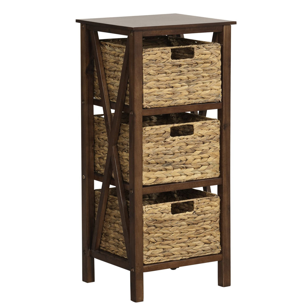 4-Tier Nightstand with 3 Seagrass Baskets Narrow X-Design-4 Tier