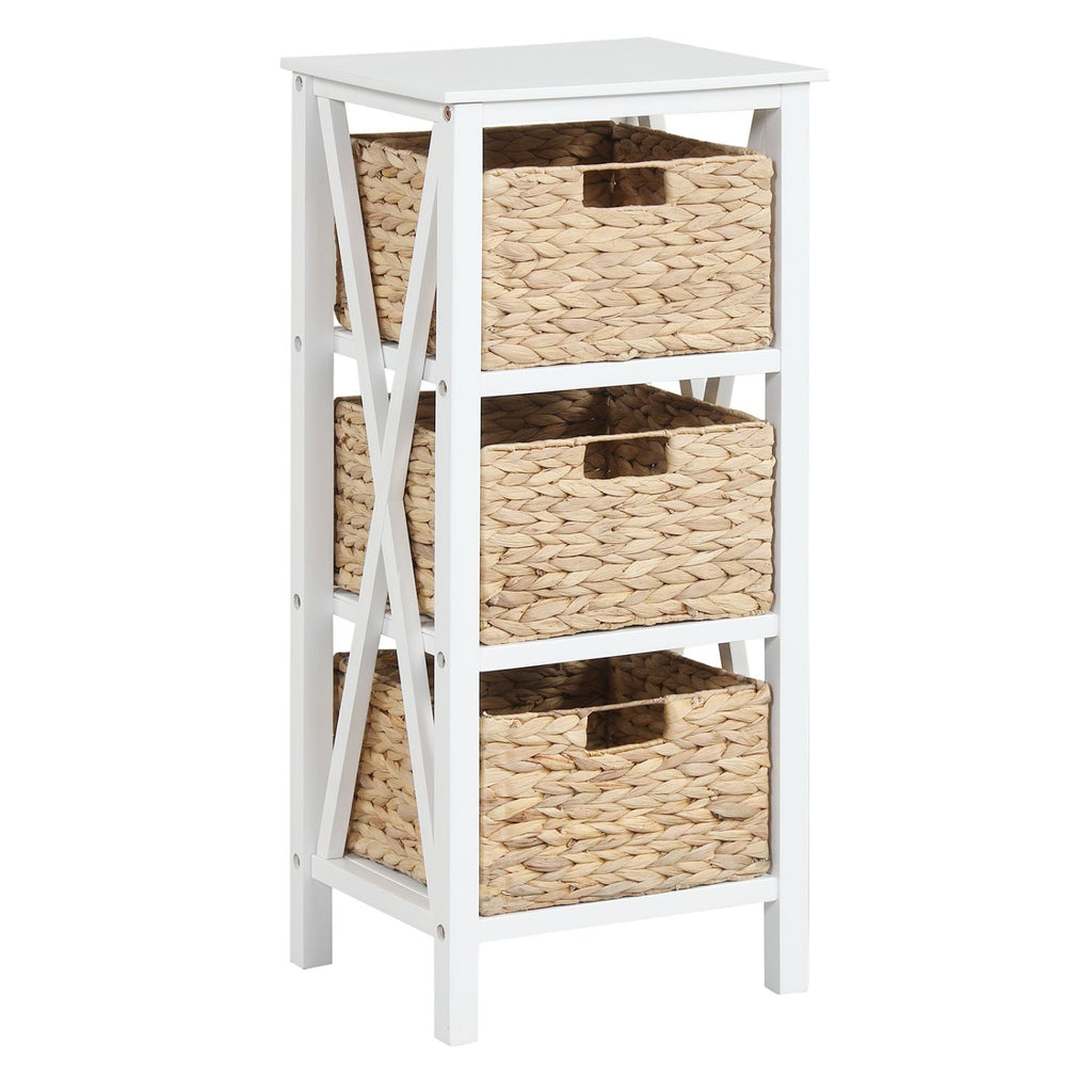 4-Tier Nightstand with 3 Seagrass Baskets Narrow X-Design-4 Tier