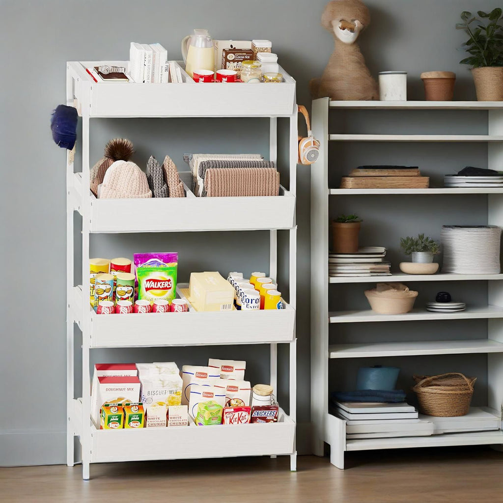 4-Tier Retail Display Rack Stand, Wooden Snack Candy Rack, Wood Chips Shelf, Chips Rack Display, Heavy-Duty Wood Metal Concession Stands