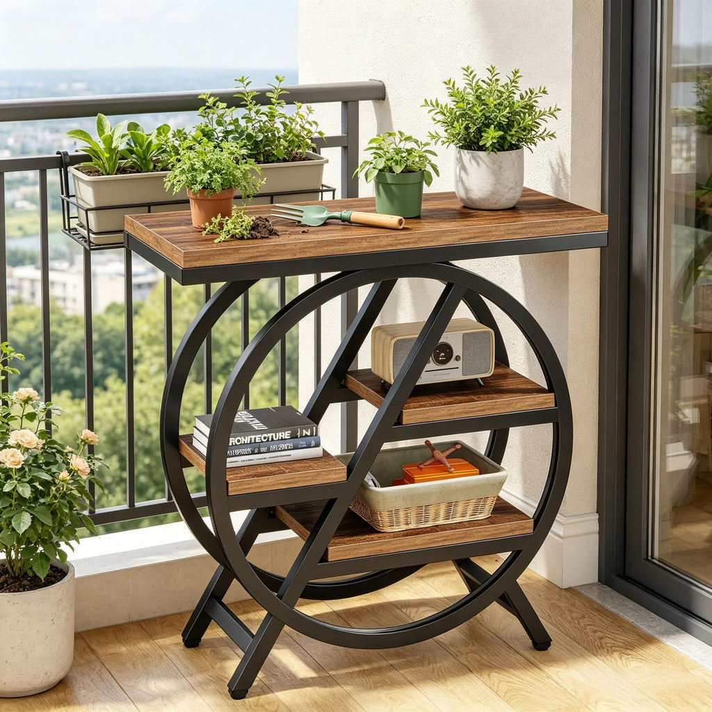 4-Tier Small Side Table with Storage Shelves Snack Table End Table for Living Room Bedroom Rustic Industrial Style