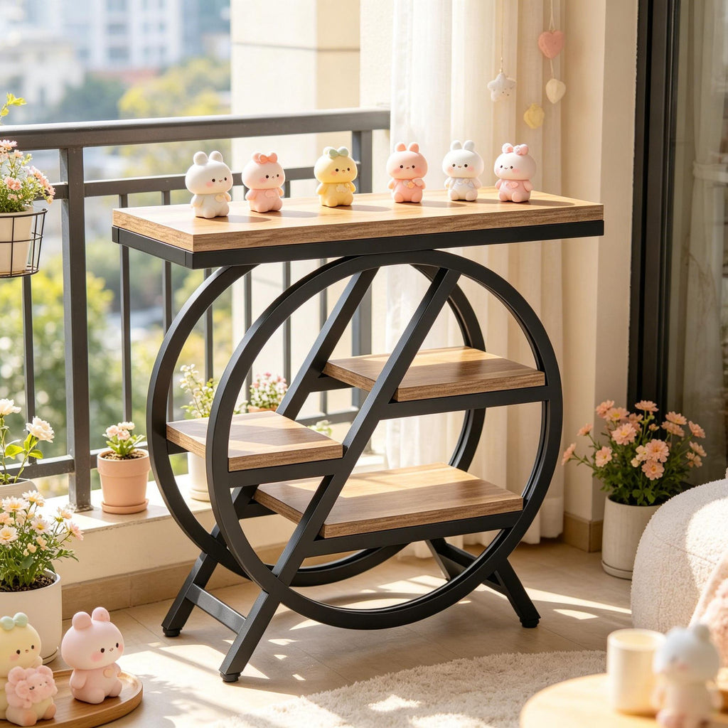 4-Tier Small Side Table with Storage Shelves Snack Table End Table for Living Room Bedroom Rustic Industrial Style