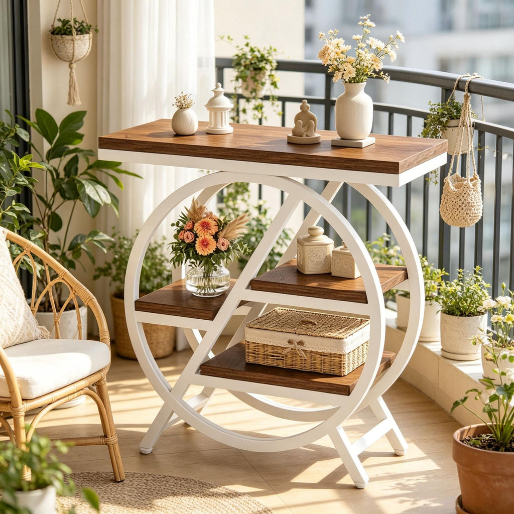 4-Tier Small Side Table with Storage Shelves Snack Table End Table for Living Room Bedroom Rustic Industrial Style