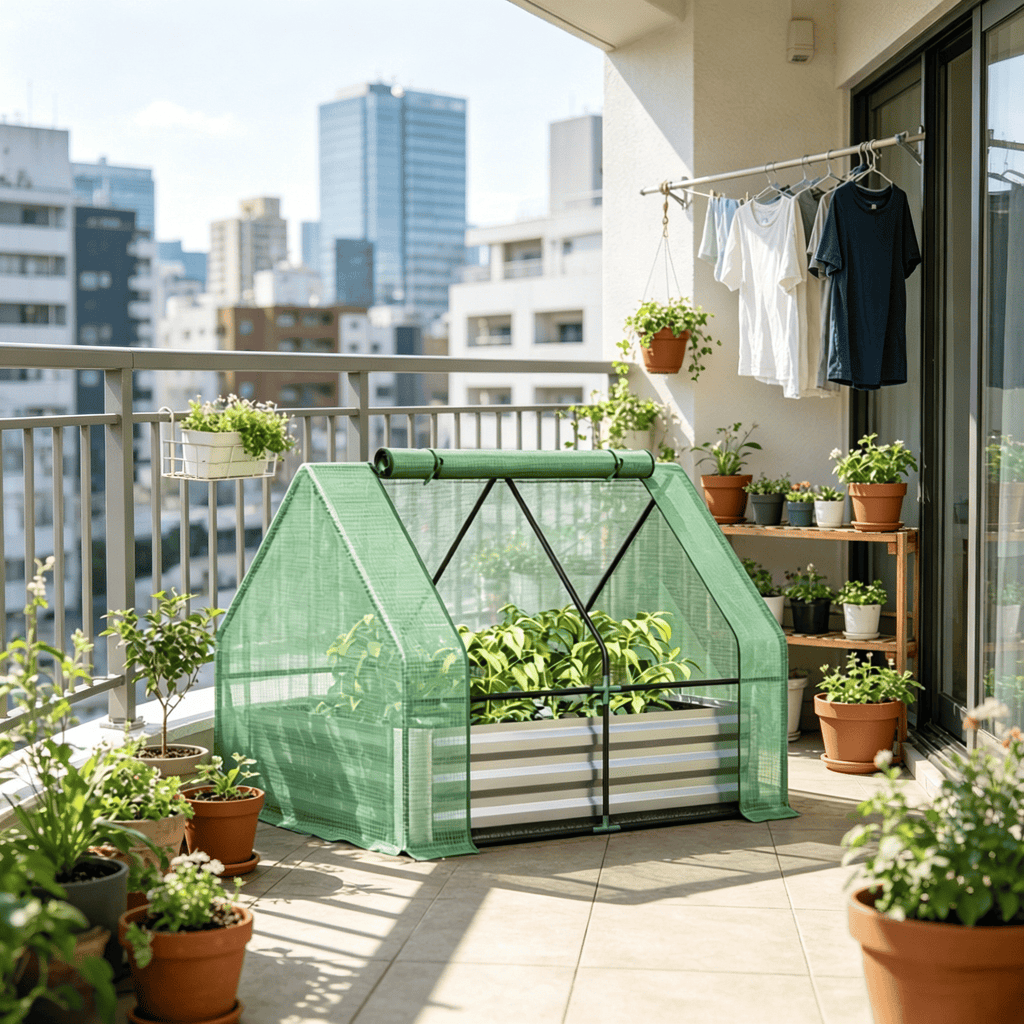 4 X 3ft Galvanized Metal Planter Box with Mini Greenhouse Cover for Herbs And Vegetables Small Greenhouse for Patio Garden Balcony Green And Gray