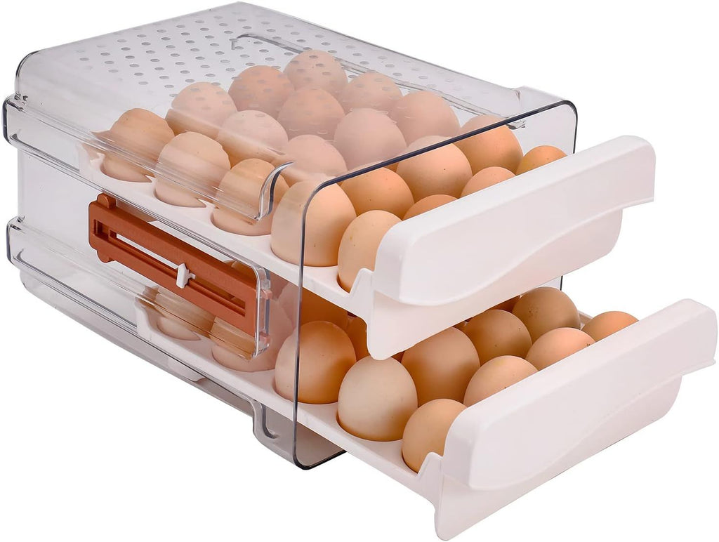 40 Capacity Egg Container for Refrigerator, Household Egg Holder for Fridge, Transparent 2 Drawers Chicken Egg Storage Container ,White