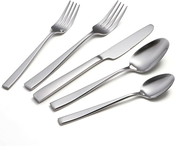40 Piece Silverware Sets with Unique Handles, Premium Stainless Steel Flatware Set for 8, Mirror Finished Kitchen Tableware Cutlery Rust Proof Dishwasher Safe Forks Spoons and Knives Set