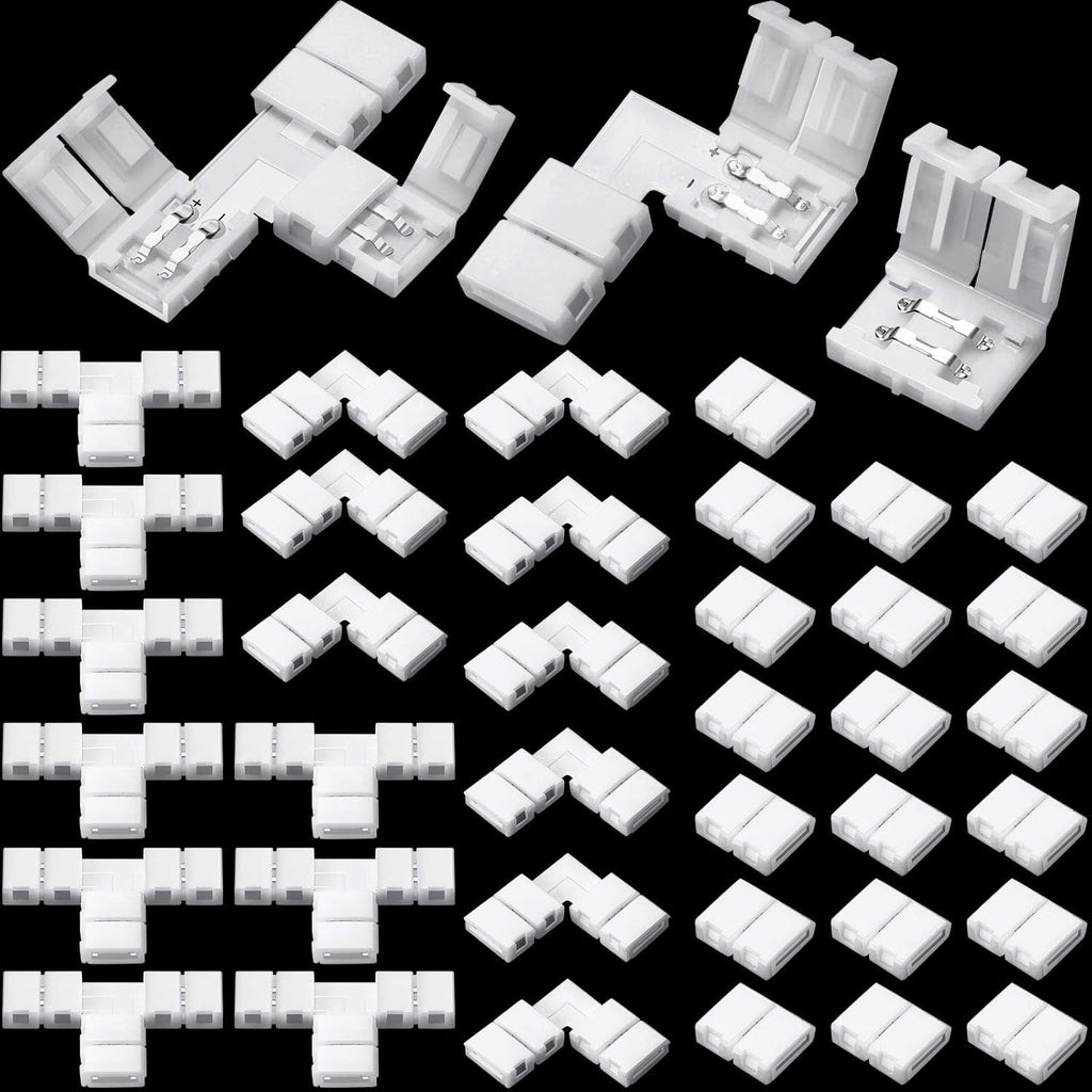 40 Pieces 8 mm 2 Pin LED Strip Connectors Lights Connector T Shape L Shape Gapless Solderless LED Adapter Light Extension for 3528 2835 SMD RGB Strip