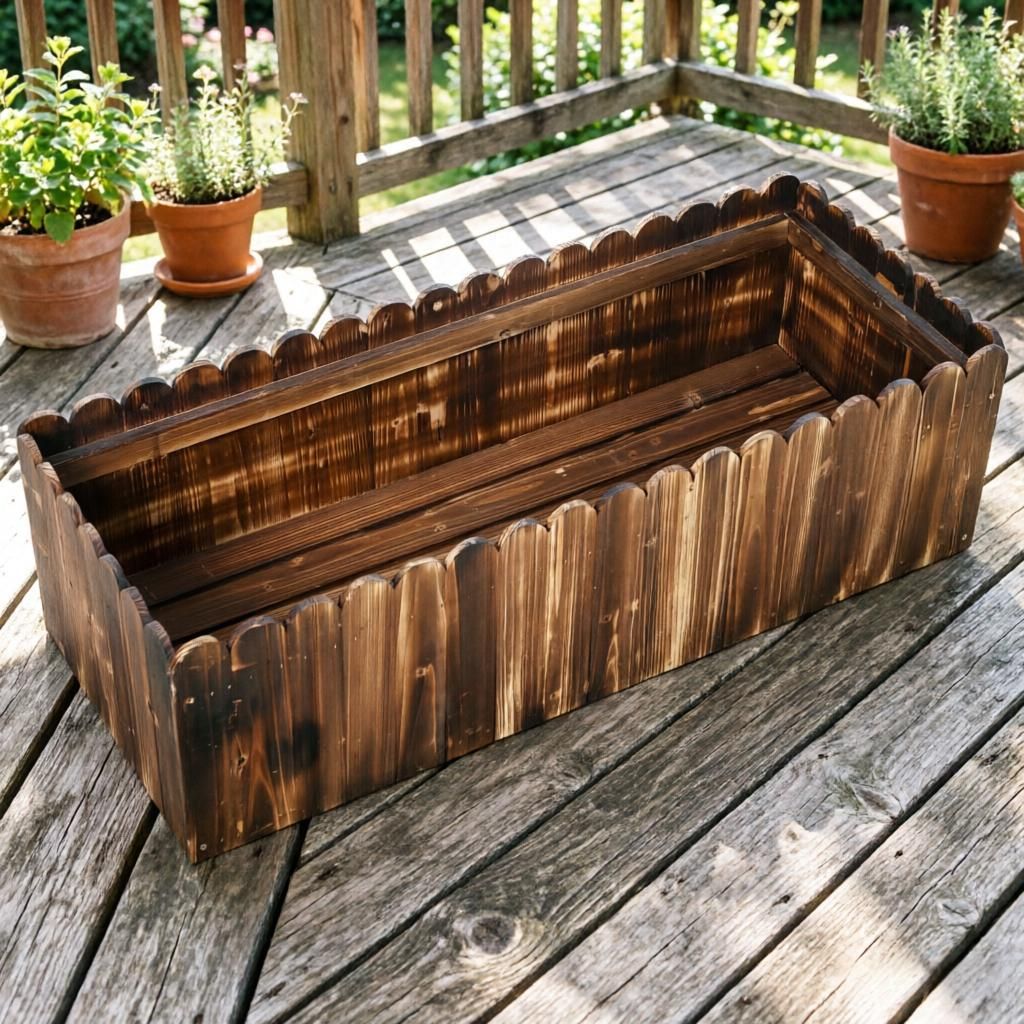 40" X 16" X 12" Wooden Raised Garden Planter Box Scalloped Edge for Outdoor Garden Planting