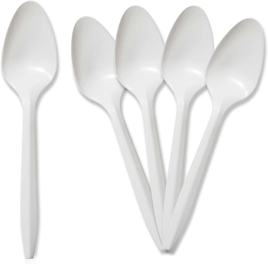 400-Pack Medium Weight Disposable Plastic Teaspoons, Bulk Utensils for Parties, Weddings, Catering, Plastic Forks in Bulk Available (Teaspoons White)