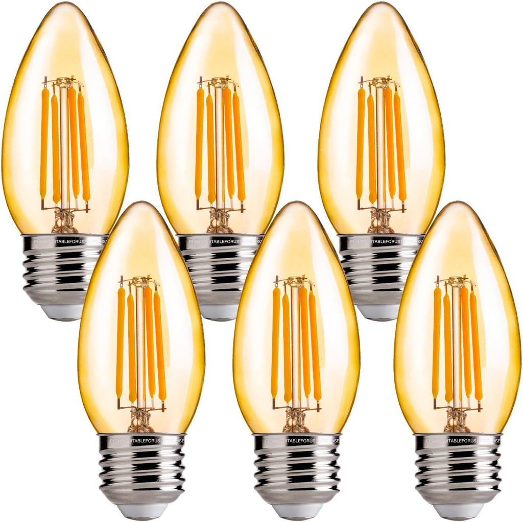40W Equivalent LED Chandelier Light Bulbs, Dimmable Amber LED B11 E26 Candelabra Base Bulbs, 2200K Warm White, 330LM, 6 Pack UL,CA65 Listed.