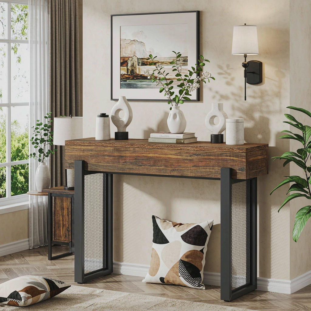 41 Inch Console Table with Storage Small Sofa Entryway Table Featuring Mesh Metal Legs