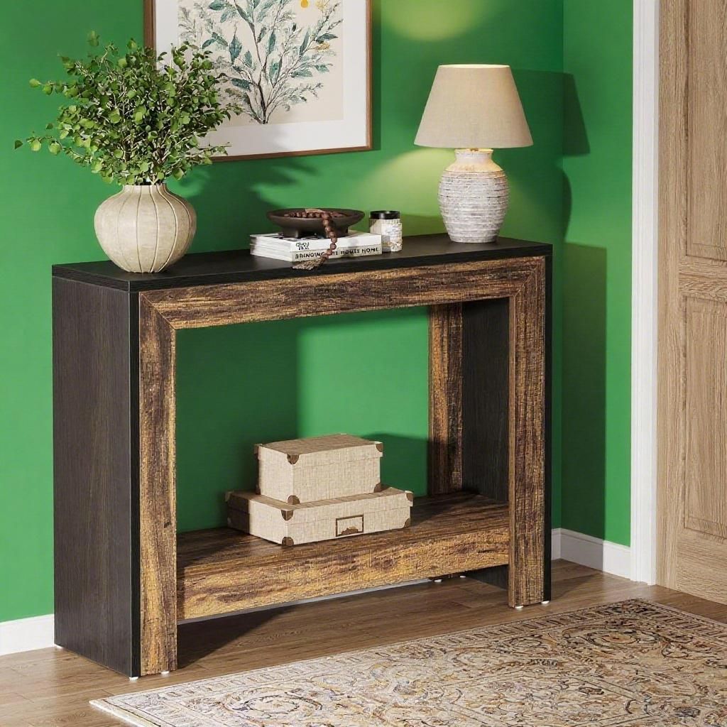 41.3" Farmhouse Console Table, Behind Couch Sofa Table with Open Storage Shelves for Living Room, Hallway