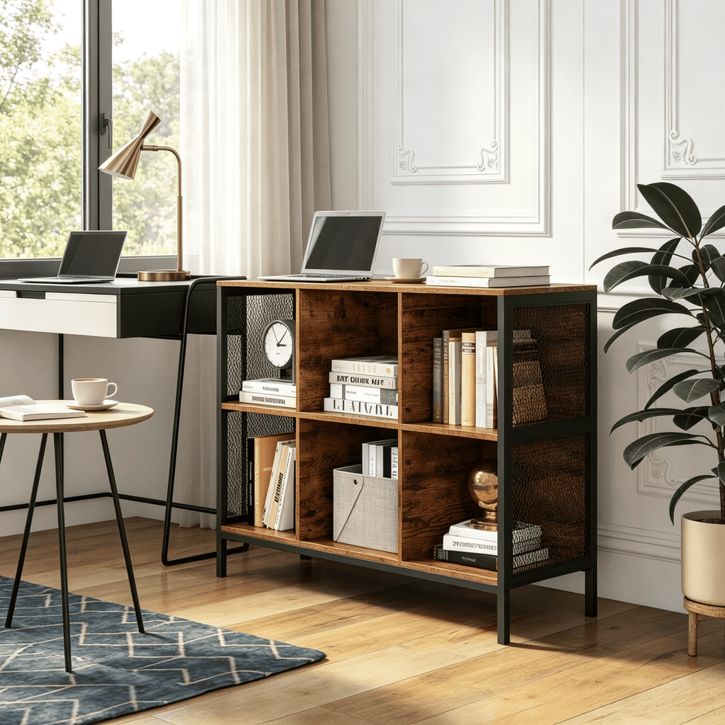 42" Wide 6-Cube Bookcase Horizontal Bookshelf Accent Cubby Shelf for Living Room Bedroom Organizer