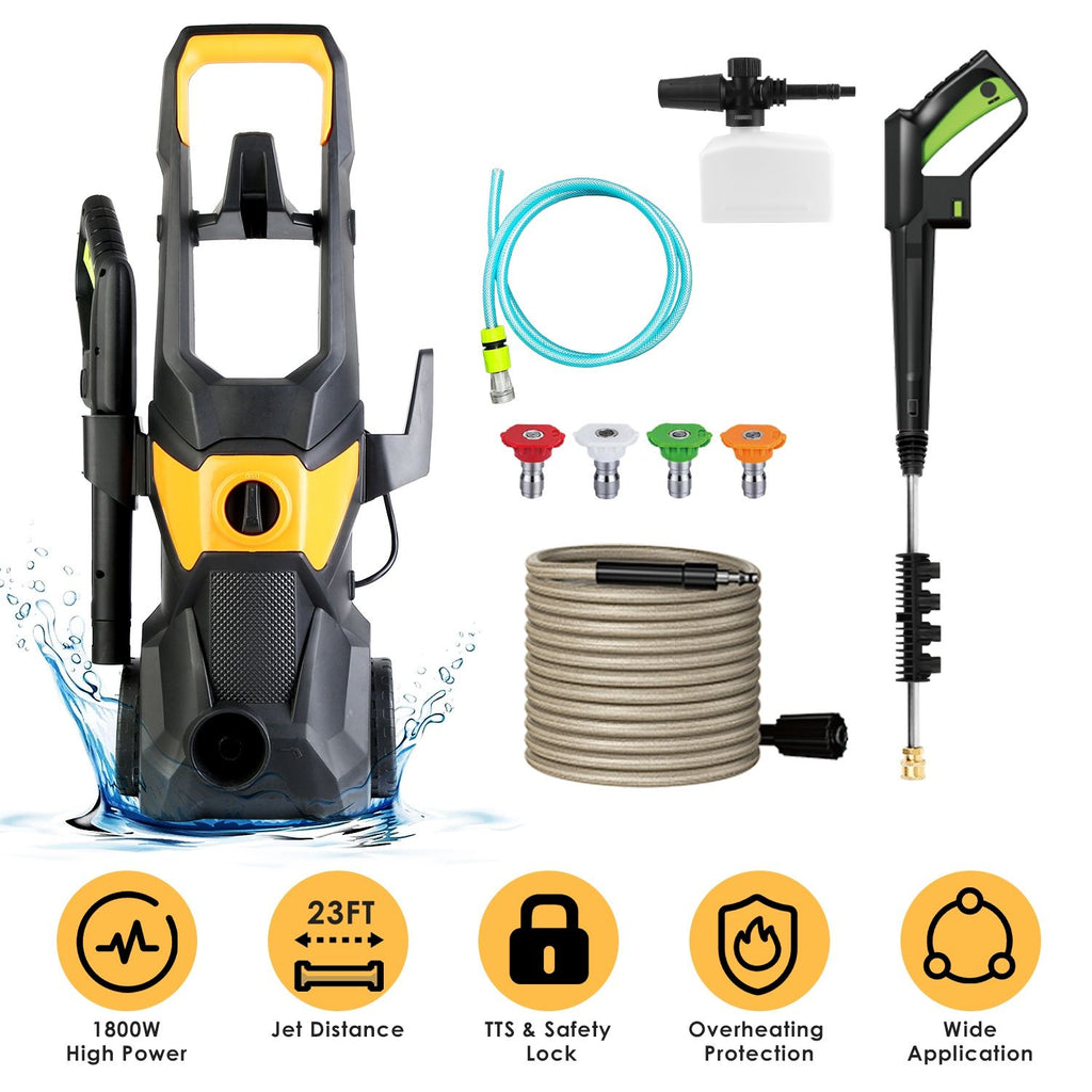 4200PSI 1.85GPM 1800W Electric Pressure Washer High Pressure Cleaning Machine Portable Car Power Washer with Spray Gun 4 Nozzles Foam Cannon Holders for Deck Driveway Patio GPCT5275