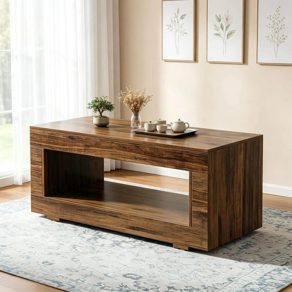 43" Coffee Table Farmhouse Style Center Table with Storage Wood Coffee Table Rustic Coffee Table Living Room Furniture