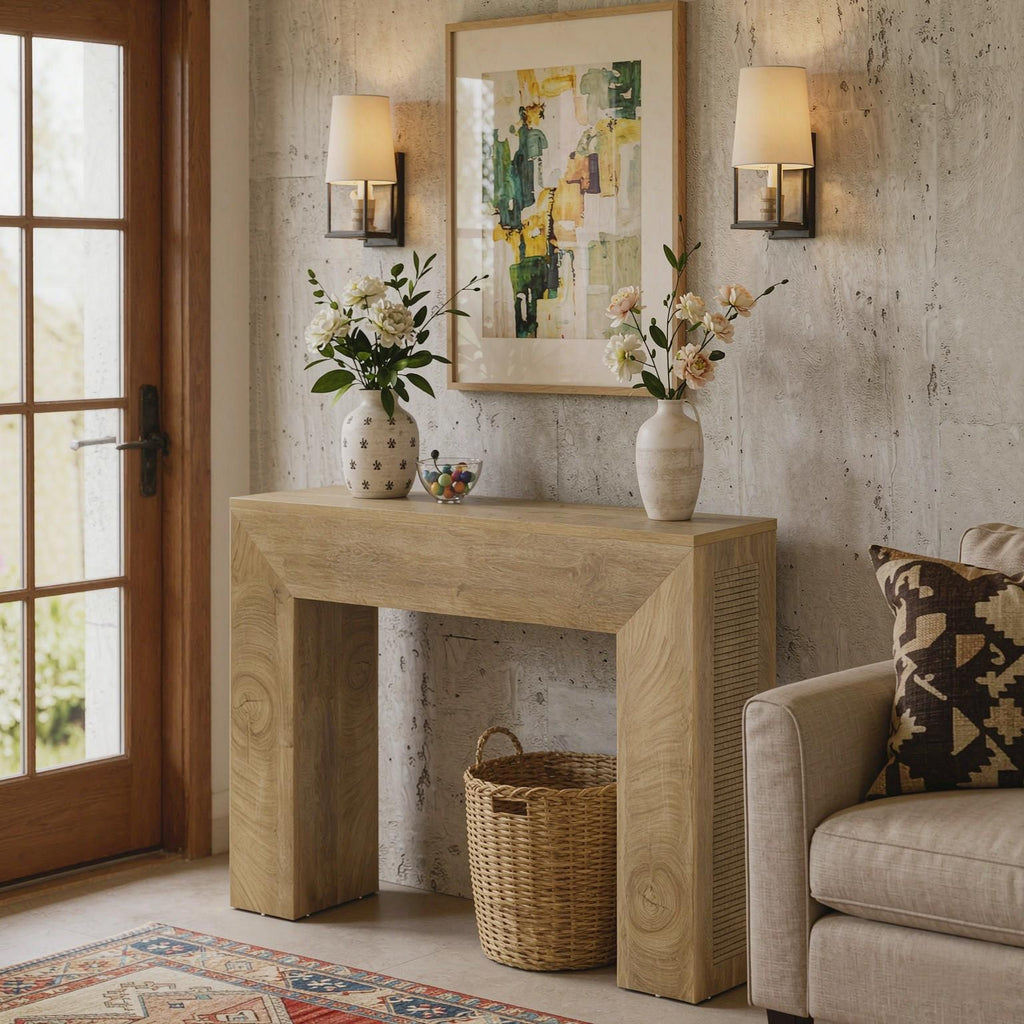 43.3 Inch Entryway Console Table Small Sofa Table with Fluted Design behind Couch Living Room Decorative Table