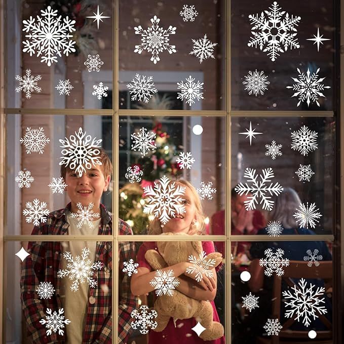438Pcs Snowflake Window Cling Stickers for Christmas Decorations, 10 Sheets Christmas Window Clings of Different Shapes Xmas Decals for Glass Home Decor Indoor and Outdoor Party Supplies