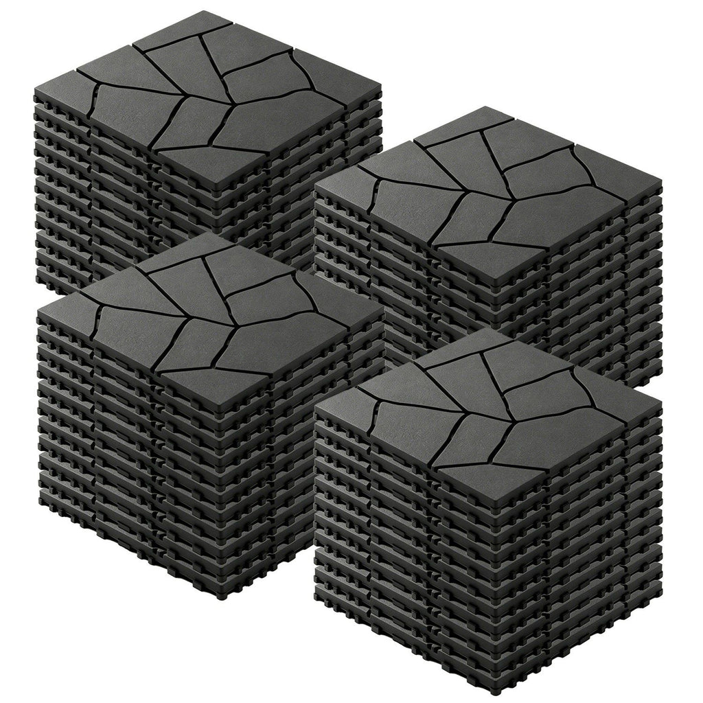 44Pcs Per Set 12 Inch Stone Pattern Interlocking Patio Deck Tiles, DIY Modular Outdoor Indoor Flooring Tiles, Waterproof PP Interlock Floor Tile
