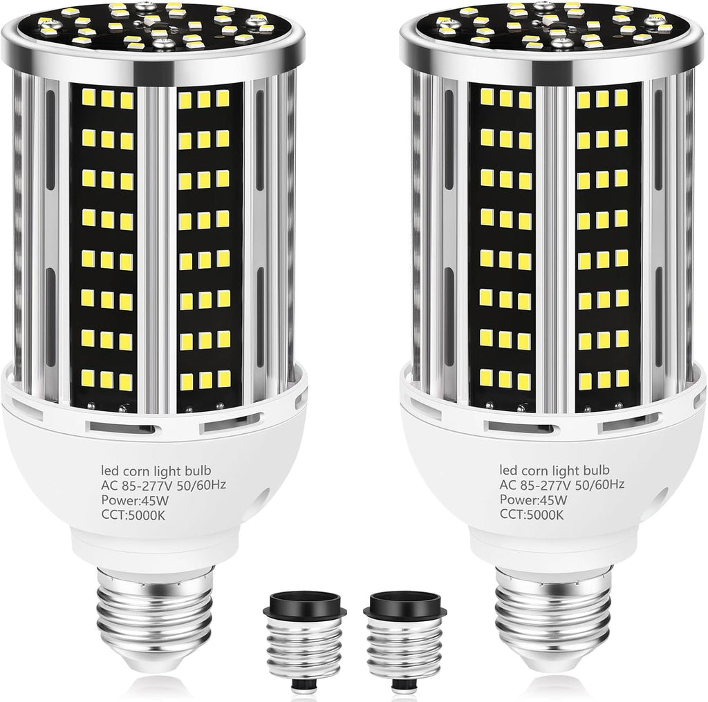 45W LED Corn Light Bulb 2 pack,400W Equivalent 5000K Commercial Grade Daylight E26/E39 6000LM Medium Mogul Base LED Lamp,Large Area Lights For Outdoor Indoor Garage Warehouse street Factory Bay Light
