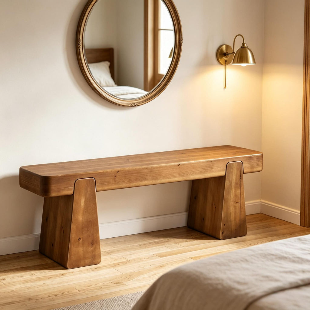 47" Wood Entryway Bench Farmhouse Style Shoe Bench with Thickened Legs for Home Decor