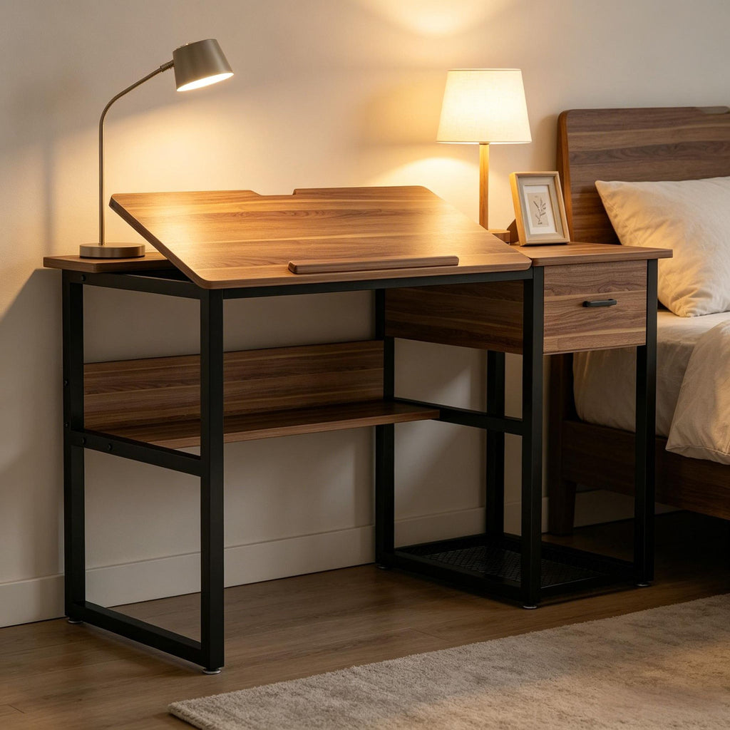 47.2 Inch Drafting Table Drawing Computer Desk with Storage Drawers for Home Office Use