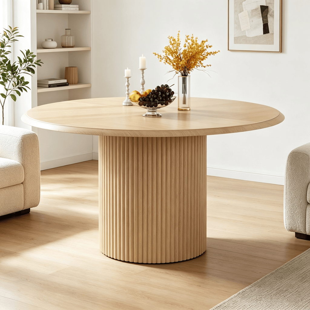 47.24" round Dining Table Farmhouse Style Kitchen Table with Metal Base Seating for 4 People