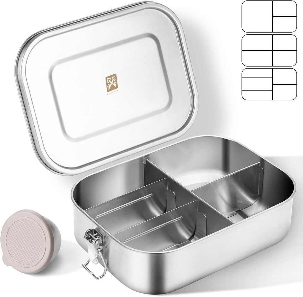 47QZ Stainless Steel Bento Box with 5 Compartments,1400ml Large & Thickened Metal Lunch Box for Kids or Adults,Eco-friendly Leak-Proof Container with Lockable Clips
