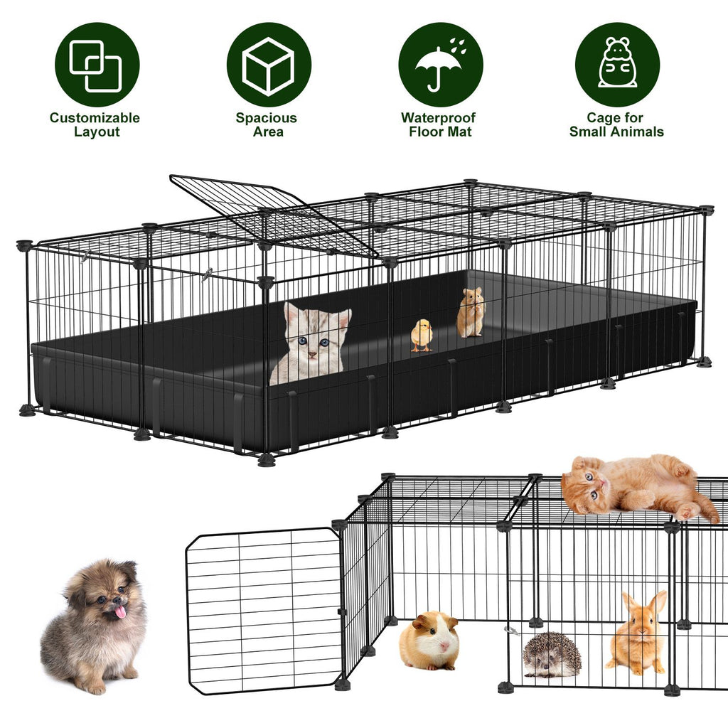 47x24x12" Guinea Pig Cage Small Animal Playpen DIY Metal Pet Enclosure with 20 Panels Waterproof Floor Mat for Hedgehogs Chickens Ducklings Rabbits Hamsters