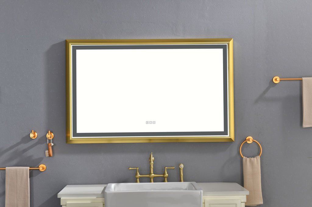 48 in. W x 30 in. H Oversized Rectangular Gold Framed LED Mirror Anti-Fog Dimmable Wall Mount Bathroom Vanity Mirror