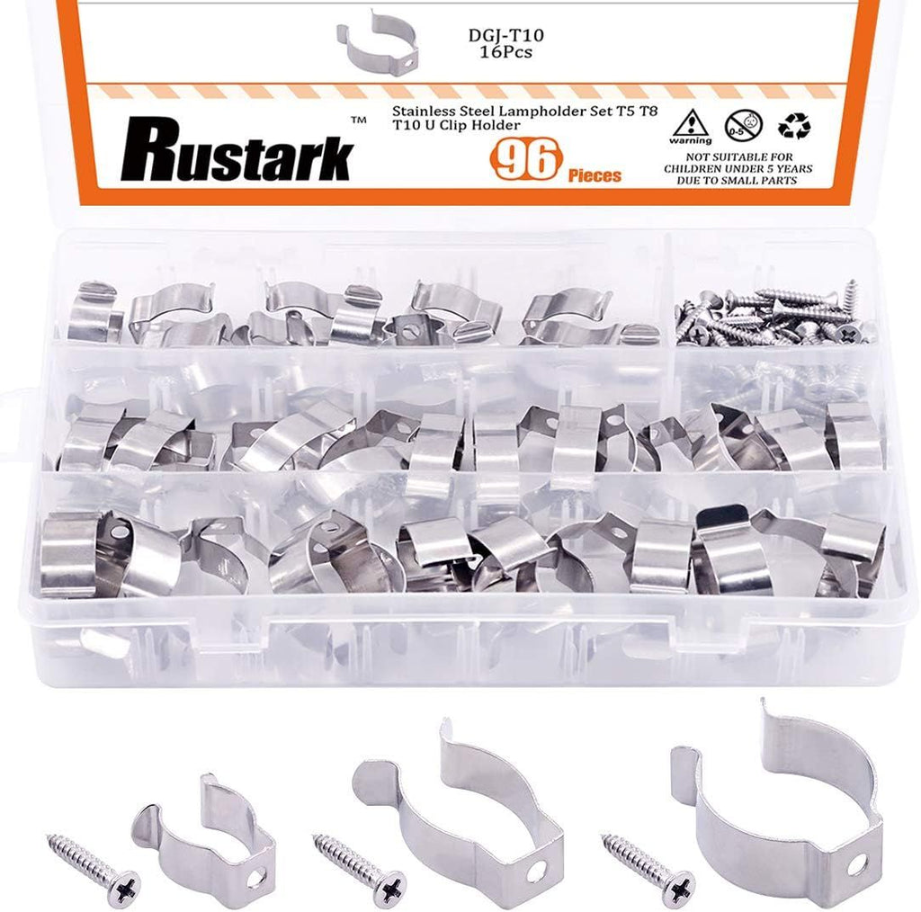 48 Pcs U Clip Holder Set with T5 T8 T10 Stainless Steel Lampholder Mounting Support Lamp Bracket for LED Light Fluorescent Tube Bulb