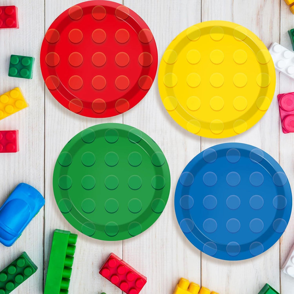 48Pcs Building Block Birthday Party Paper Plates for Building Bricks Themed Party