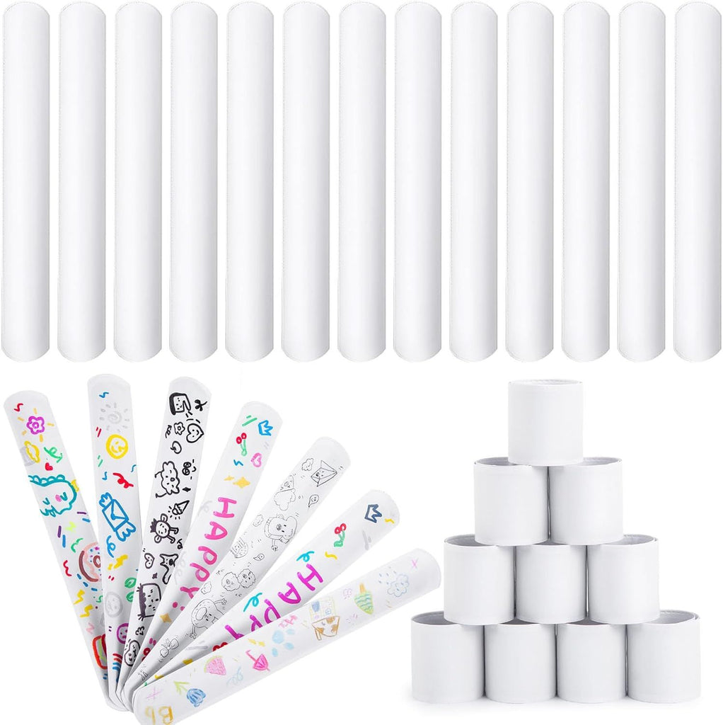 48PCS Slap Bracelets White, Party Slap Bracelets DIY Wrist Bands Bulk Blank Snap Band for Kids Birthday Party Favors School Crafts