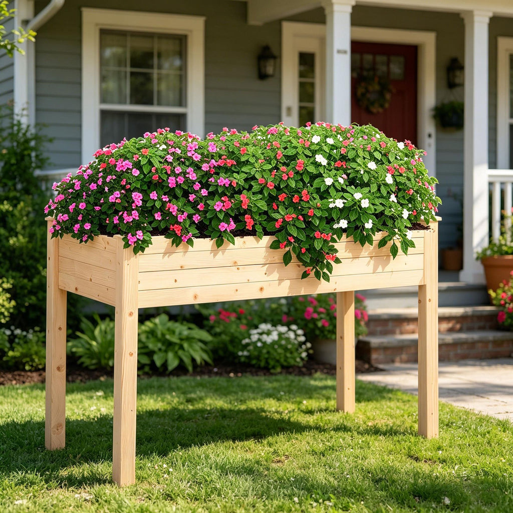 48x22x30 Inch Elevated Wooden Raised Garden Bed with Legs Self-Draining Bed Liner for Vegetables Herbs Flowers for Backyard Patio Balcony Natural