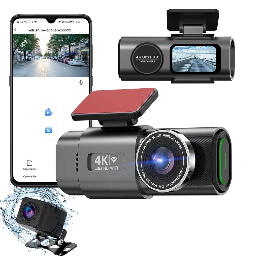 4K/1080P Dual Chanel Car Dash Cam 2.4GHz WiFi Car Camera Mini Driving Recorder with 140° Wide Angle APP Control Night Vision G-sensor Loop Recording
