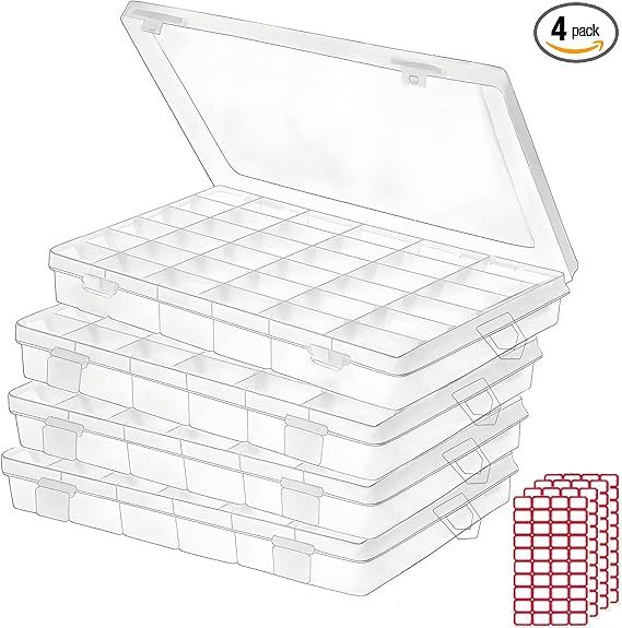 4pack 36 Grids Plastic Clear Organizer Box Bead Storage Containers with Adjustable Dividers