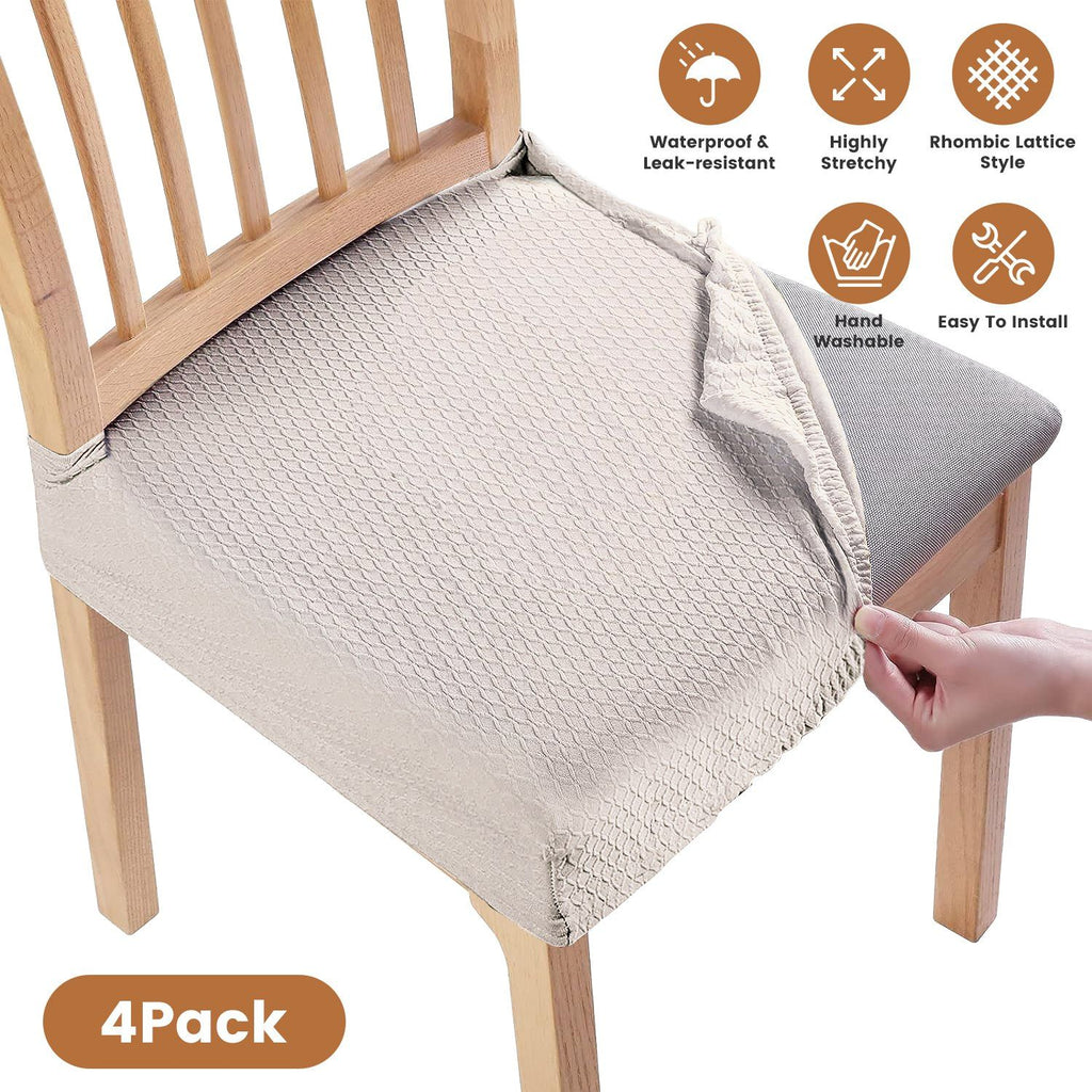 4Pack Waterproof Dining Chair Slipcovers Stretch Chair Seat Slipcovers Removable Washable Jacquard Seat Covers for Dining Room