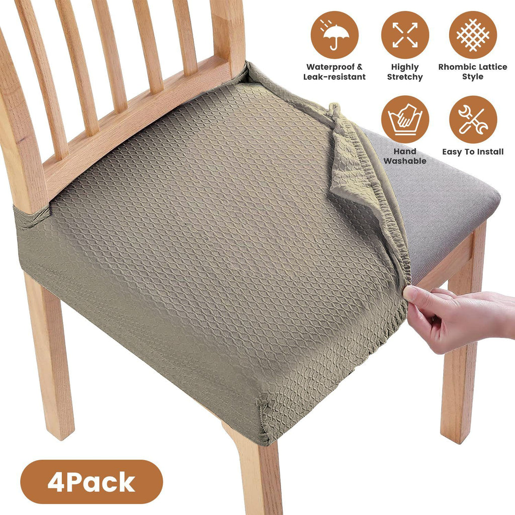 4Pack Waterproof Dining Chair Slipcovers Stretch Chair Seat Slipcovers Removable Washable Jacquard Seat Covers for Dining Room
