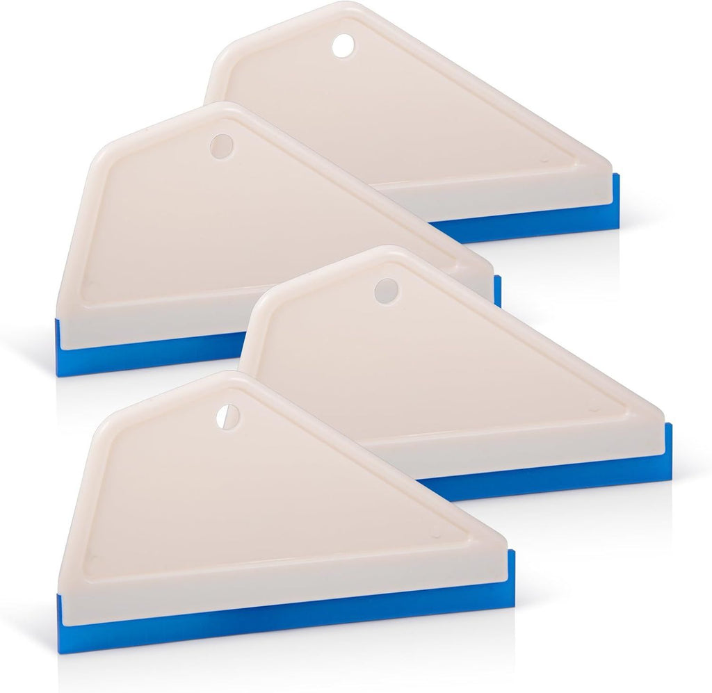 4Pack White Auto Home Kitchen Bathroom Shower Squeegee Hand Squeegee Window Wiper Mirror Wiper with Blue Silicone Water Blades